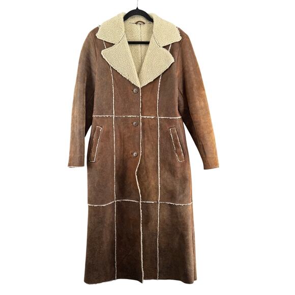 Wilsons Leather Sherpa Fleece Lined Duster Coat Womens M Brown Western Boho Chic